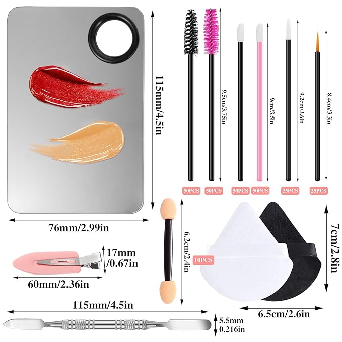Disposable Makeup Applicators Tools Kit, 100 Mascara Wands 100 Lipstick Applicators 50 Disposable Eyeliner Brushes 10 Eye Shadow Brush with Organizer Box Galentines Valentines Day Gifts