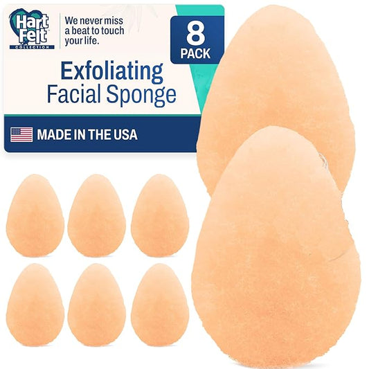 HartFelt 8ct Tear Drop Face Scrubber for Women | Reusable Facial Sponges for Daily Cleansing | Facial Exfoliating Pads for Removing Dead Skin, Dirt & Makeup | Made in USA