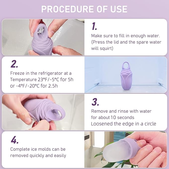 3 Pcs Facial Ice Roller Silicone Mold Reusable for Face Women and Eye Neck Cold Skin Care Tools Freezer De Puff Eye Bags Reduce Migraine Pain Pink 1 + Purple 2