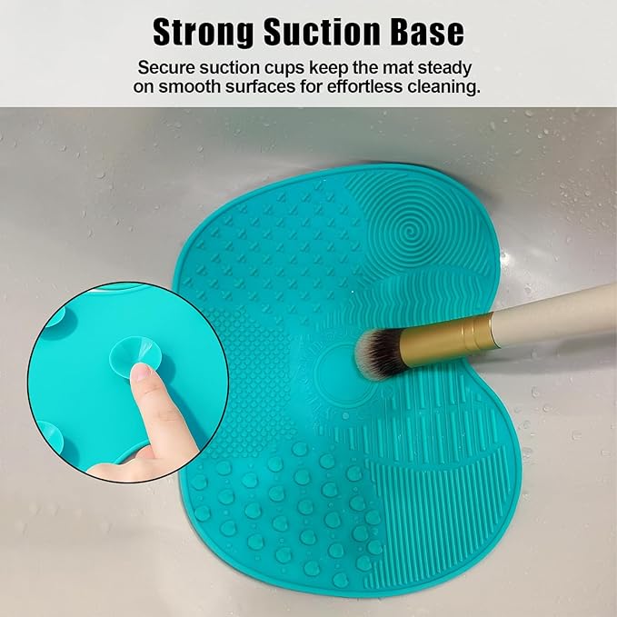 2 PCS Silicone Makeup Brush Cleaner Mat, 7 Textures Make Up Brush Cleaning Mat, Cosmetic Cleaning Pads, Portable Washing Tool with Suction Cup, Easy to Clean, Ideal for Travel and Home Use