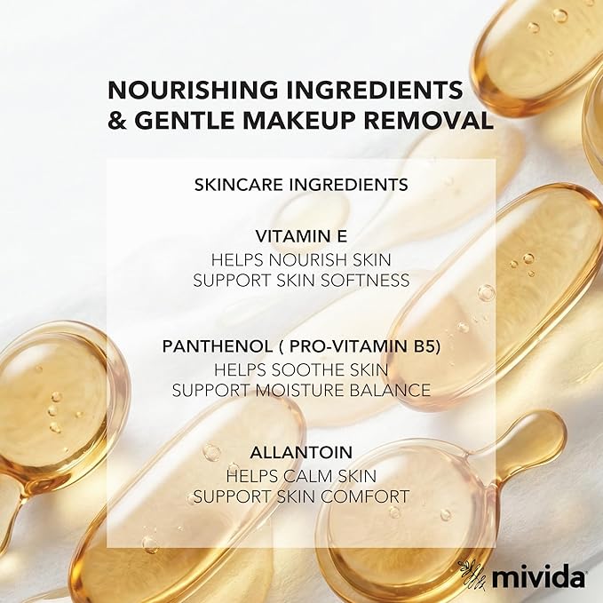 mivida Compact Travel Makeup Remover Wipes with Vit E, Hypoallergenic & Fragrance Free Makeup Wipes, Tough on Makeup Gentle on Skin. Travel Essentials for Adults & Teens, 10Bagsx8Wipes-80 Count