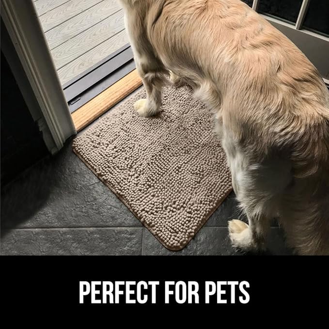 GORILLA GRIP SoakSTOPPER Dog Door Mat, 60x36 Machine Washable Rug Absorbent Doormat Captures Moisture Mud Dirt, Quick Dry Soft Chenille Entryway Rugs Indoor Entrance Mats for Dog Paws, Beige