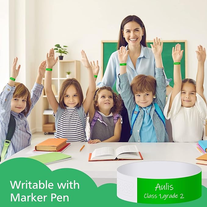 MIAHART Green Paper Wristbands 300 Pack - Event Wristbands - Waterproof & Lightweight - 25cm x 2cm - Round - Synthetic Paper - Identification Wristbands