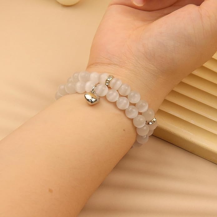 2Pcs Healing Crystal Bracelets for Women Handmade Beaded Bracelet Healing Prayers Crystal 8mm Natural Stone Beads Bracelet Stress Relief Get Well Soon Gifts