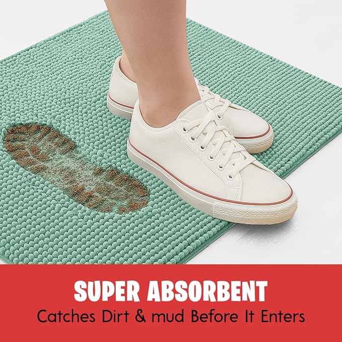 MudGuard Mat™ Dog Door Mat for Muddy Paws, Super Absorbent Microfiber, Non-Slip Indoor Mat, Quick Dry Chenille Mud Mat for Dogs & Entryway, Washable, Sea Green 36" x 60"