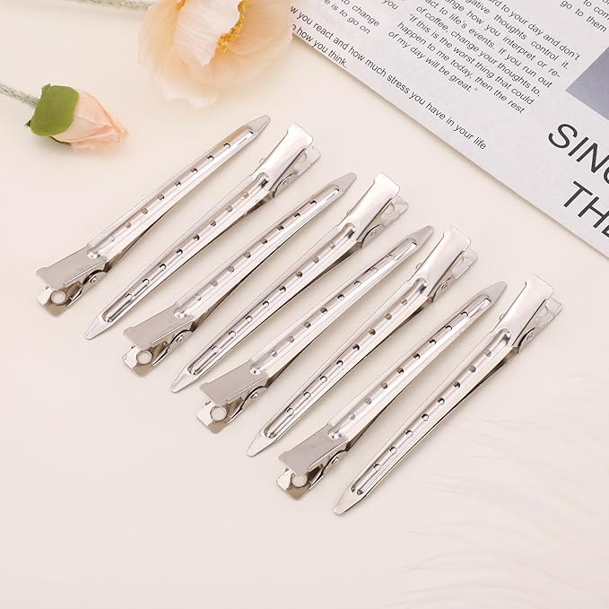 yoyokid 60PCS Hair Clips For Styling, 3.5inch Metal Duck Billed Hair Clips For Styling Sectioning, Curler Alligator Clips Hair Pins For Thick Hair Roller Salon, Silver
