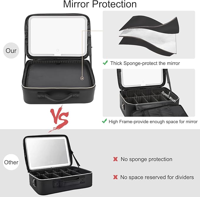 Relavel Makeup Bag with LED Mirror, 16.2 inches Large Professional Makeup Case for Makeup Artists, Travel Portable Cosmetic Organizer Storage Box for Women, Vanity Case with 3 Colors Lighted Mirror
