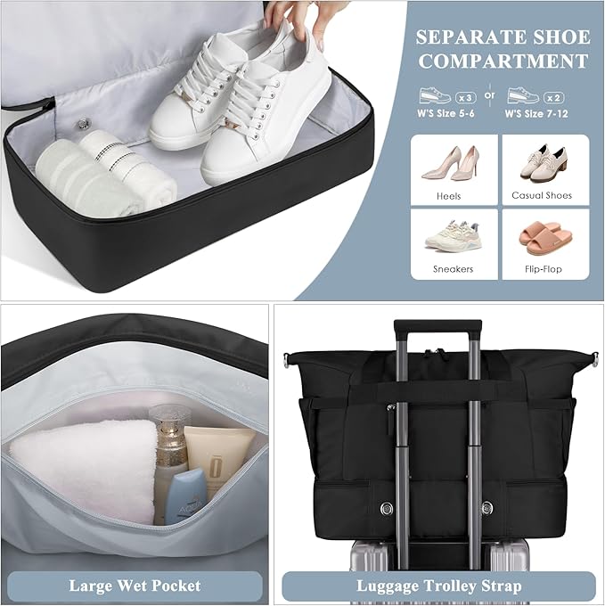 ETRONIK Gym Bag for Women, 45L Carry On Travel Duffel Bag with Shoes Compartment, Weekender Overnight Bag with Wet Pocket & USB Charging Port for Women, Travel, Gym, Weekend, Large Size (Beige)