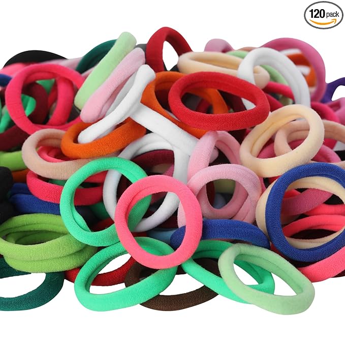 LuSeren 120PCS Colorful Hair Ties for Women – Soft Seamless Nylon Ponytail Holders, No Damage Fabric Hair Elastics for Thick Hair & Daily Matching
