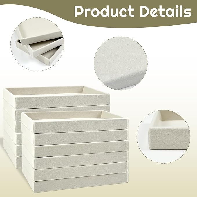 12 Pack Velvet Jewelry Trays, 8.3x5x1 Inches Premium Stackable Jewelry Drawers Organizer Inserts for Women Girls, Beige Jewelry Storage Display Trays for Necklace Earring Ring Bracelet (1 grid)