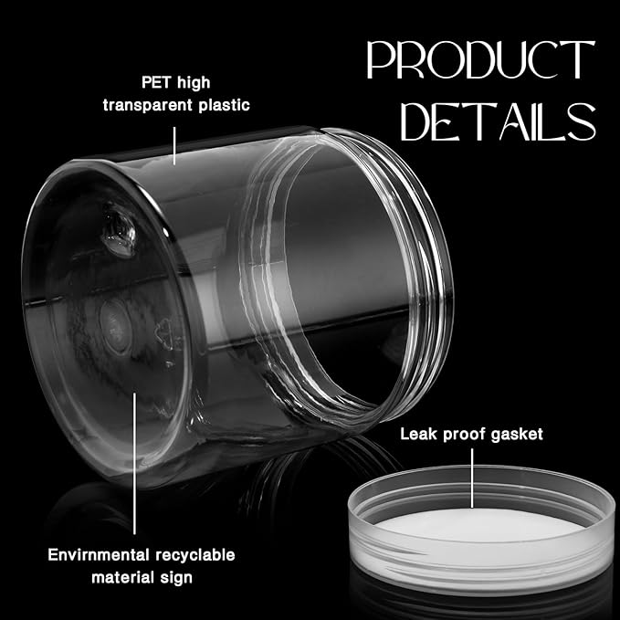 SATINIOR 6 Pack 8 oz Plastic Jars Containers with Lids Wide-mouth Refillable Leakproof Reusable Round Empty Jars for Travel Cosmetic Dry Food Spice Candy Cookie Home Kitchen Organizing (Clear)