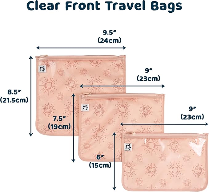 Tiny Twinkle Diaper Bag Organizing Pouches|3 Pack Mess-Proof Clear Front Travel Organizer Bags&TSA Approved Toiletry Bag Set for Baby and Mom Essentials
