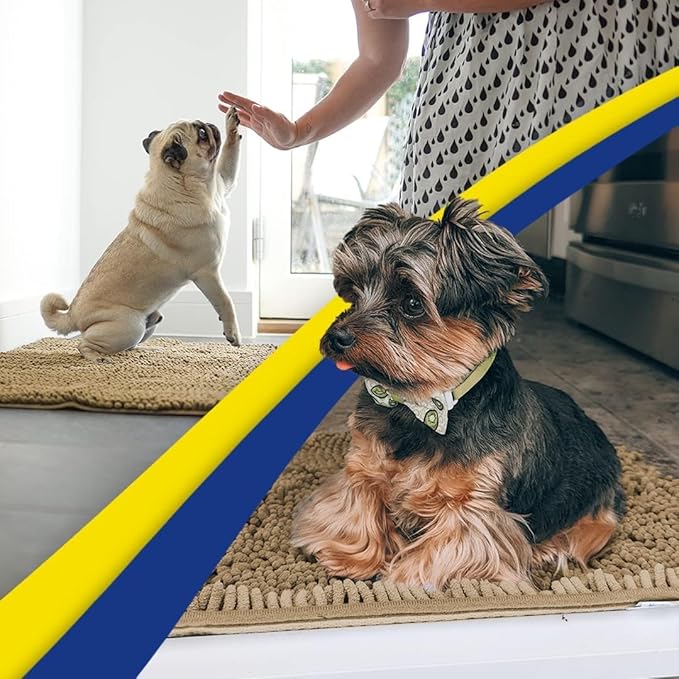 Muddy Mat® 2-Piece Beige Medium 30"X19" AS-SEEN-ON-TV Highly Absorbent Microfiber Door Mat, Bath Mat and Pet Rug, Non slip Thick Washable, Soft Chenille for Kitchen Bathroom Bedroom Indoor and Outdoor