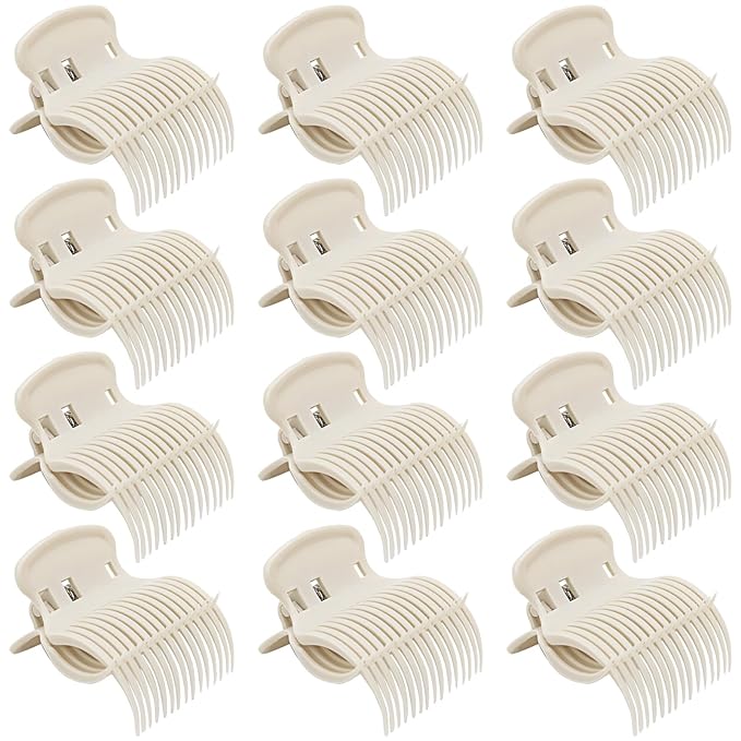 Hot Roller Clips -12PCS Hair Roller Clip - Hair Curler Claw Clip - Replacement Roller Clips for Women Girls Hair Section Styling - Beige