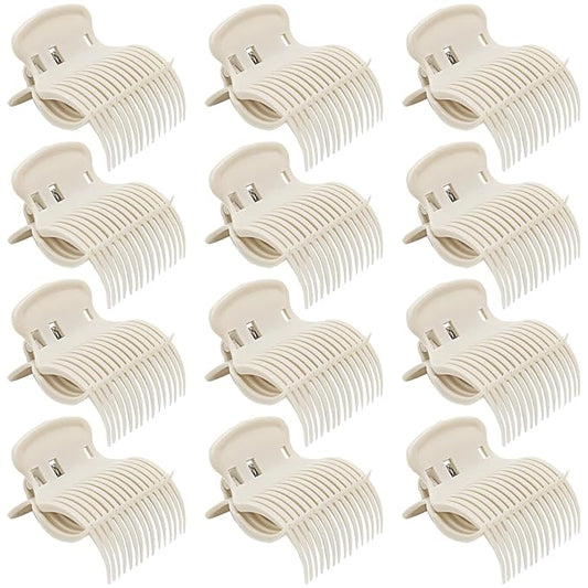 Hot Roller Clips -12PCS Hair Roller Clip - Hair Curler Claw Clip - Replacement Roller Clips for Women Girls Hair Section Styling - Beige