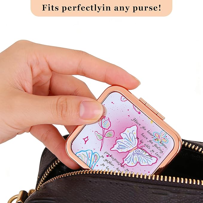 Compact Mirror with Folding Comb, 2-Sided 1X/2X Magnification, Pocket Travel Makeup Mirror for Women Girls, Small Portable Handheld Mirror, Travel Essentials, Gift Box