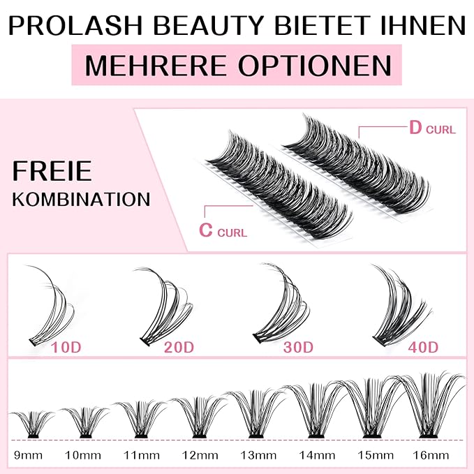 280 Pcs Individual Lashes 40D-C-0.07-9-16mix Cluster Lashes 10D 20D C D Curl Wispy Lashes Bottom Lashes DIY Lashes At Home（40D-C-0.07-9-16mix）