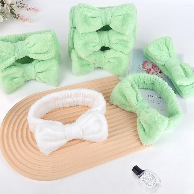 CIEHER 8 Pcs Hairband Set for Bachelorette Party Favors - 1 White + 7 Green, Hair Accessories for Bride Bridesmaid, Securing Hair for Skincare Makeup Headbands Face Wash Headbands for Women