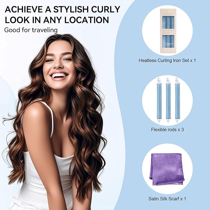 Heatless Curls Overnight Set - Jumbo Overnight Hair Curlers to Sleep In, Soft Velvet Hair Rollers for Women, No Damage Curls Styling Tools 3pcs