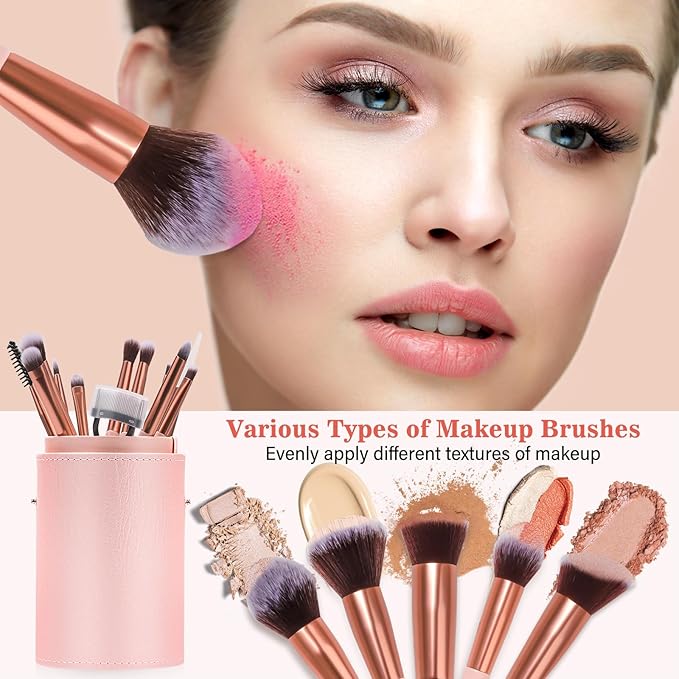 Makeup Brush Set, 17PCs Makeup Brushes with Foundation Eyebrow Blending Concealer Blush Eyeshadow Contour Lash Powder Brush, Make Up Brushes Kit with Organizer Travel Case (Medium, Pink)