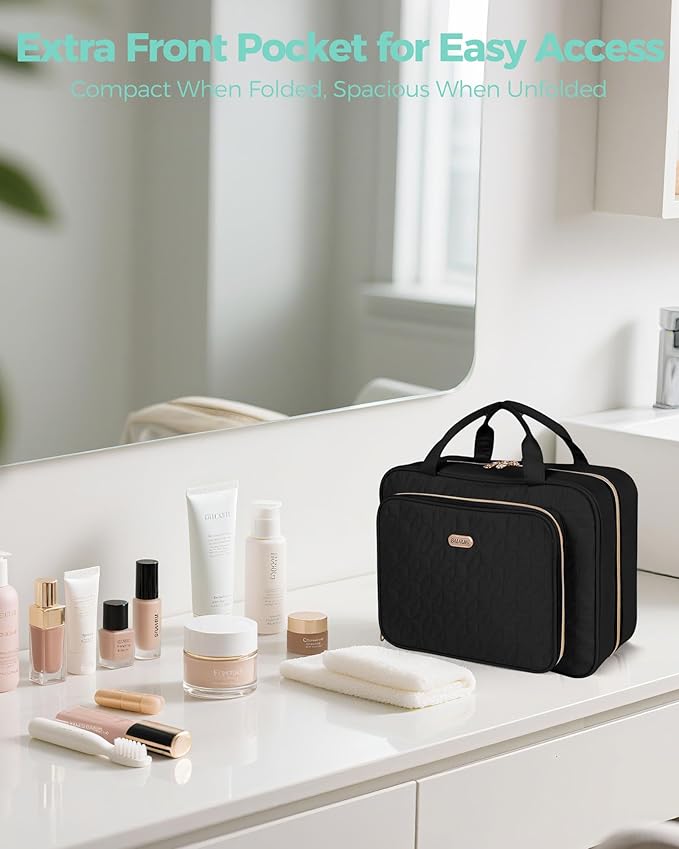 BALULHG Travel Hanging Toiletry Bag for Women,Makeup Bag Cosmetic Organizer Waterproof with Hanging Hook Multiple Pockets for Women Travel Essentials Black