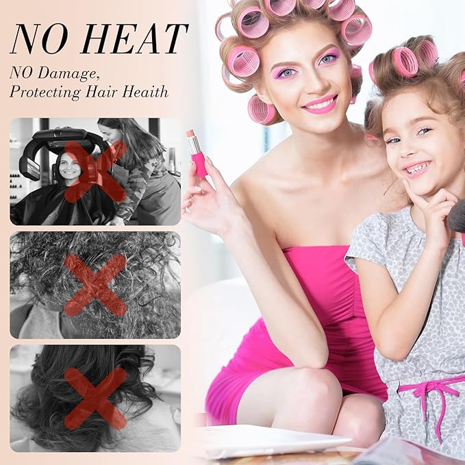 Obeoby 4 Sizes Hair Rollers for Women, Hair Curlers with Clips Comb Curlers for Long Short Curly Hair and Bangs (25, 36, 48, 60mm), Pink Valentines Day Gifts