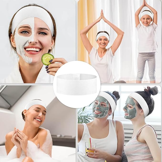 Disposable Spa Headbands for Women - Individually Wrapped Stretch Non-Woven Facial Headbands for Skincare, Makeup & Esthetician Supplies(White, 80 Count)