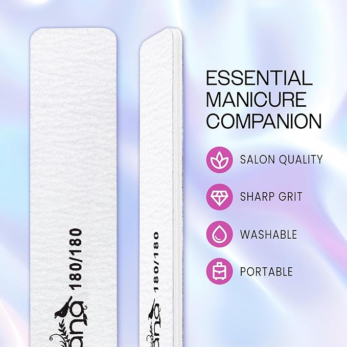 10PCS Jumbo Size PANA Professional Double Sided Nail Files - Zebra, 180/180 Grit - Emery Board Nail Buffering File Manicure Pedicure Nail Polisher Washable