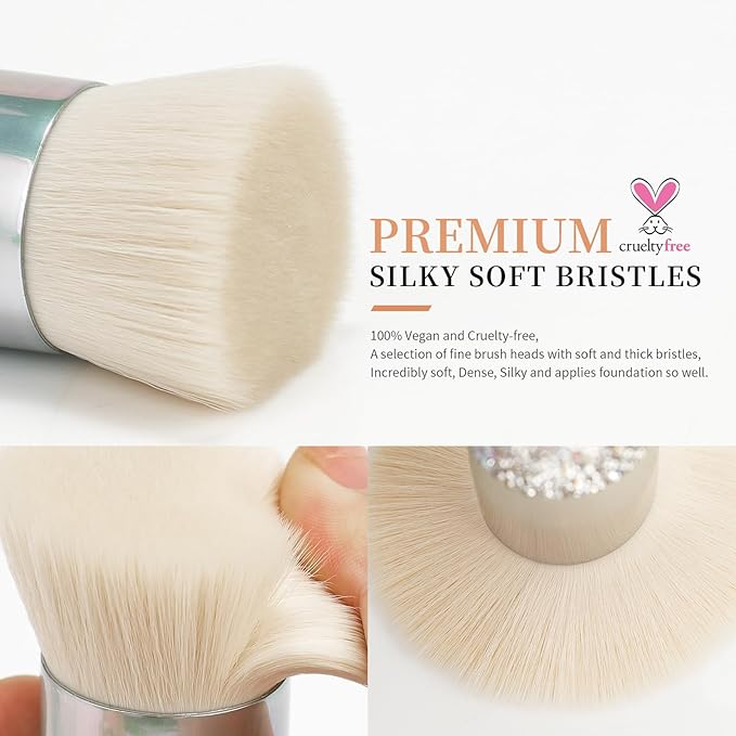 DUcare Rhinestone Foundation brush Diamond Bling Makeup Tanning Brush Flat Top Kabuki Brush, Synthetic Professional Liquid Blending Mineral Powder Makeup Tools
