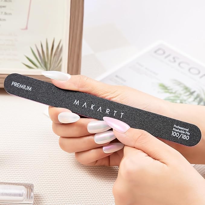 Makartt Nail File, 100/180 Grit Emery Boards for Nails, Professional Washable Doubled Sides Filer Kit for Medium and Gentle Filing Manicure Tools(Black-2pcs Trial Set)