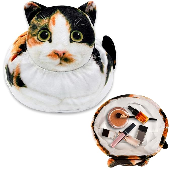 Openhaha Drawstring Travel Organizer, Cosmetic Pouch - Cat Gift, Lay Flat Makeup Bag Gifts for Cat Lovers