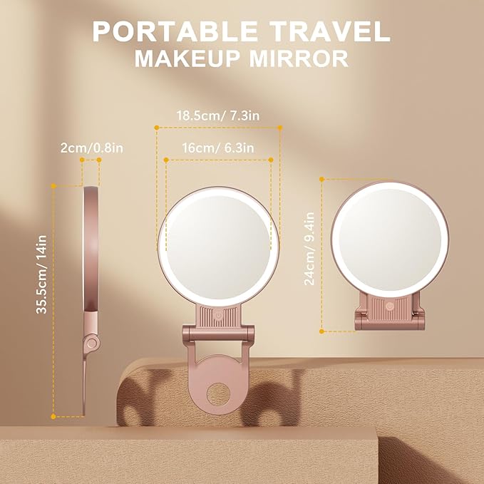 1X/30X Magnifying Mirror with Light, Double Sided Makeup Mirror with Adjustable 3 Color Light, 2000mAh Rechargeable Lighted Magnifying Mirrors with Tweezer, Foldable Travel Mirror with Rotation