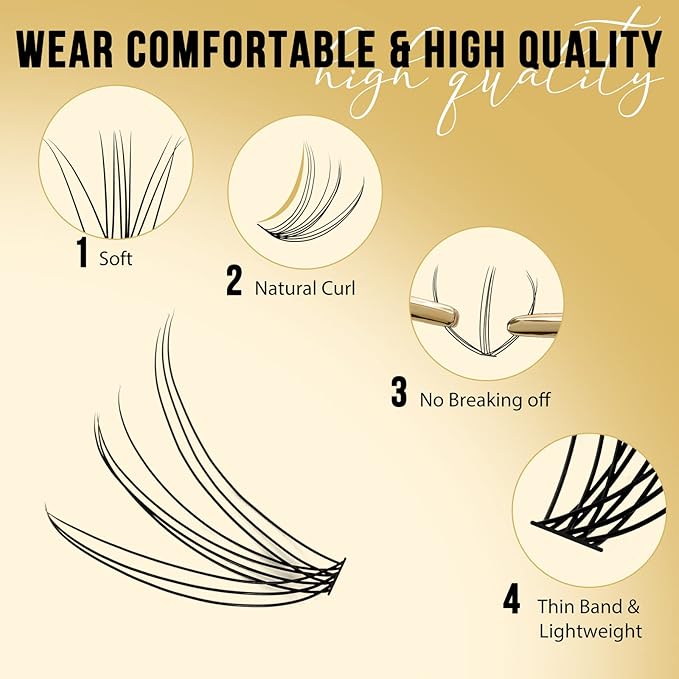 QUEWEL Lash Clusters 320Pcs Cluster Lashes 10D C Curl Lash Cluster Eyelash Extensions Mix9-16mm Individual Eyelashes Clusters Wispy Lash Clusters Thin Band Soft to Use at Home(10D C Mix9-16)