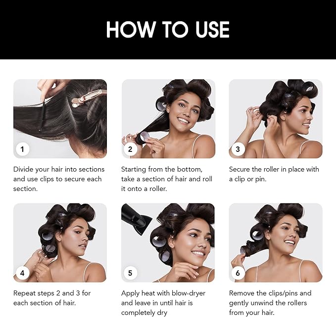 HYOUJIN 9pc Self-Grip Ceramic Ionic Thermal Hair Rollers,Hair Velcro Rollers for Salon Quality Hair Blowout Look for Long or Short Hair,Roller Set Perfect for Sleeping In(Black)(60mm,48mm,36mm)