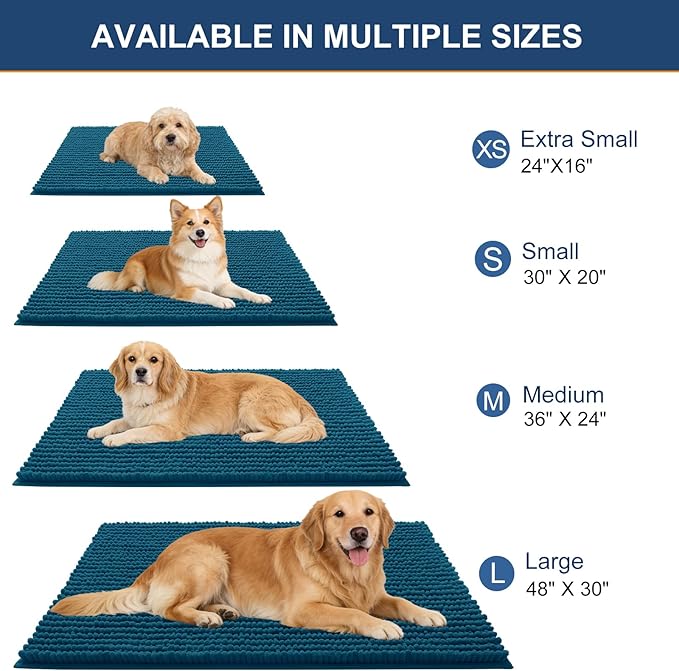 OLANLY Dog Door Mat for Muddy Paws 70x46, Ultra Absorbent Chenille Mud Doormat, Non-Slip Washable and Dirt Trapping Doormat for Indoor Entryway, Quick-Dry Indoor Pet Bed Mats for Dogs, Atlantic Blue