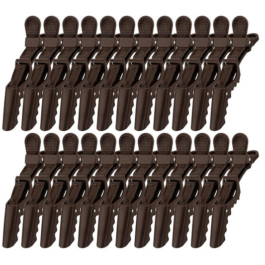 24 Pack Alligator Hair Clips for Styling, Sectioning Crocodile hair Clips Professional Barber Accessories for Salon of Thick Curly Volume Hair (Dark Brown)
