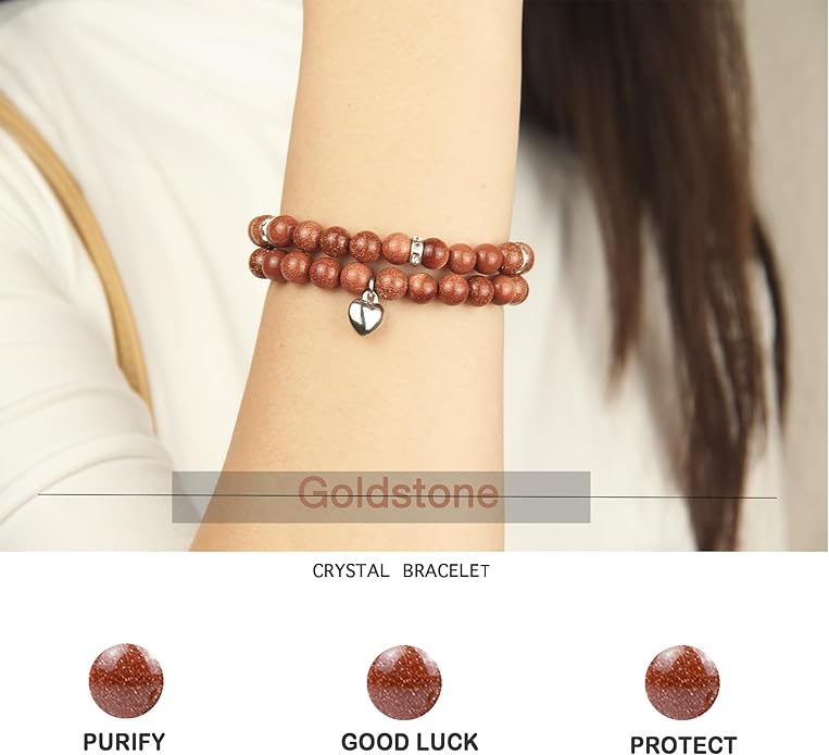 2Pcs Healing Crystal Bracelets for Women Handmade Beaded Bracelet Healing Prayers Crystal 8mm Natural Stone Beads Bracelet Stress Relief Get Well Soon Gifts