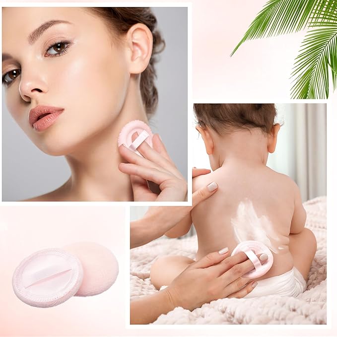 40 Pcs Cotton Powder Puffs Bulk Washable, 2.36 Inch Round Makeup Dusting Puff with Ribbon for Loose and Pressed Powder Face Body Cosmetic, Pink
