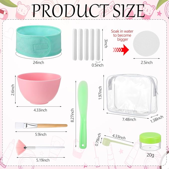 LemonRoad 34 Pcs Esthetician Facial Supplies Include Facial Bowls Brushes Jars Measuring Spoons Hairbands Esthetician Essentials Valentines Gift Set For Women(Multicolor)