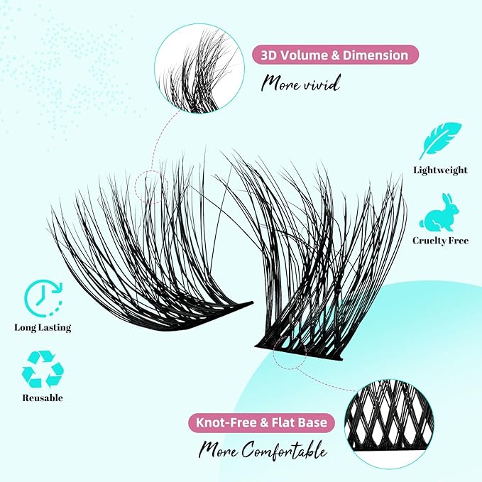 Lash Extension Kit 3D Effect Lash Clusters Kit 144pcs D Curl Eyelash Extension Kit with Lash Bond and Seal Lash Remover Lash Tweezers for Lash Clusters Eyelash Clusters Kit (Twilight, D-10-18mm Kit)