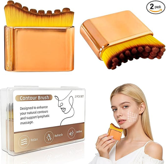 [Upgraded] 2 PCS Facial Lymphatic Contour Face Brush – Rounded Edge & Soft Bristles Sculpting Tool for Face, Lymphatic Drainage-Inspired Massage Brush for Skincare Routine