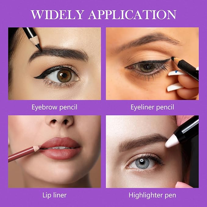 Honoson 2 Pcs 5 Hole Cosmetic Long Point Manual Pencil Sharpener with Plastic Lid Makeup Eyeliner Pencil Sharpener (Purple)