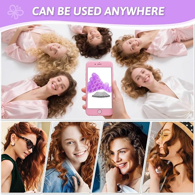 50 Pcs Rollers Hair Curlers Set with 24Pcs Self Grip Hair Rollers 4 Sizes and 24 Pcs Clips for Blowout Look Long Medium Short Thick Hair Volume