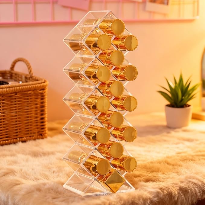 Lipstick Organizer Holder 16 Spaces Fish Shape Cosmetic Lip Gloss Organizer for Countertop Clear Acrylic Makeup Perfume Storage Drawer & Bathroom Novelty Desk Decor Vanity Display for Girls Women(1PC)