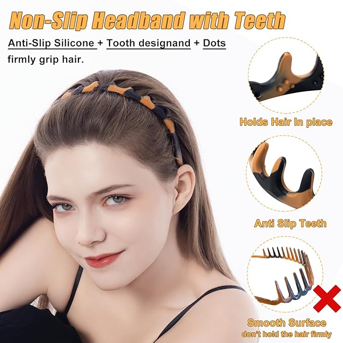 Silicone Headbands for Women Non Slip Comb Headband with Teeth Non-Crackable Hair bands for Women's Hair Fashion Accessories (Amber 1PC, 1 Count (Pack of 1))