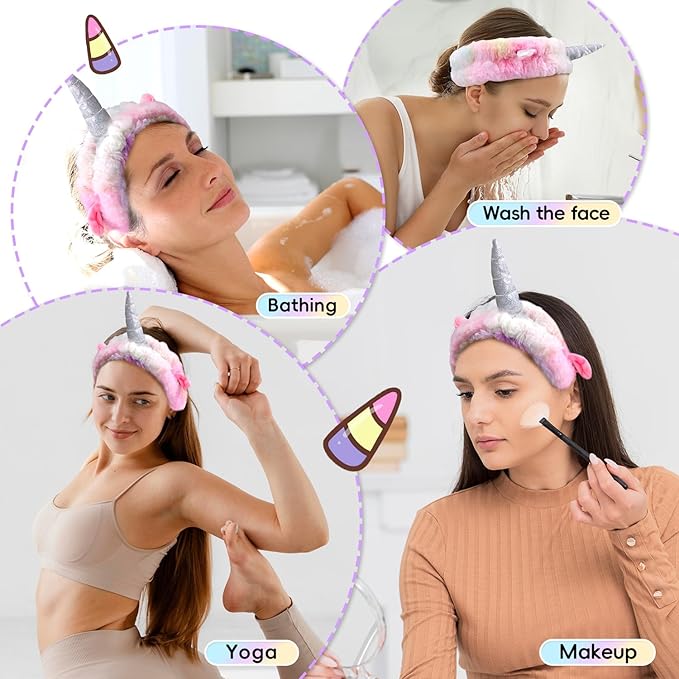 Face Wash Headband Set With Wrist Bands and Hair Scrunchie - Cute Rainbow Elastic Spa Hair Bands for Washing Face, Makeup, Skincare