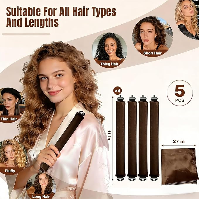 【5Pcs】 Heatless Hair Curler Overnight Curls with Satin Scarf No Heat Curling Blowout Rod to Sleep In Hair Rollers