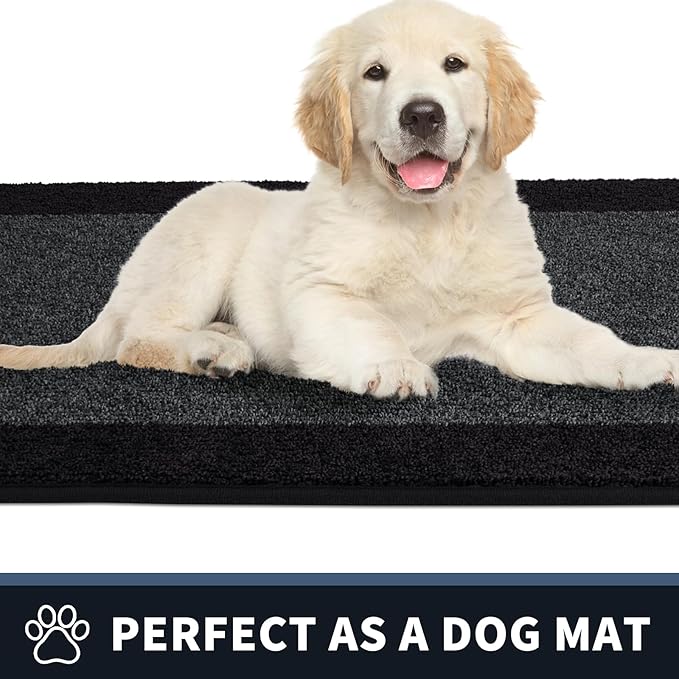 PURRUGS Dirt Trapping Door Mat 34" x 60", Non-Slip Washable Entry Mat, Dog Doormat, Front Door Mat, Super Absorbent Entrance Mat for Muddy Shoes & Paws, Bluish Grey & Charcoal