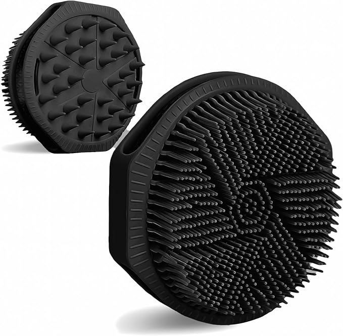 OTHIX Dual-Sided Silicone Body Scrubber, 2-in-1 Silicone Loofah for Shower Exfoliating Body Brush for Men and Women for All Skin, Scalp Massager Lather Well＆Easy to Clean (Black)