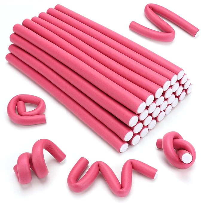 AIDUCHO 30 Pcs Heatless Hair Curlers 7 x 0.39 Inch Flexible Curling Rods Soft Foam Rollers No Heat Bendable Hair Rods Roller for Women Short Medium Long Hair, Pink